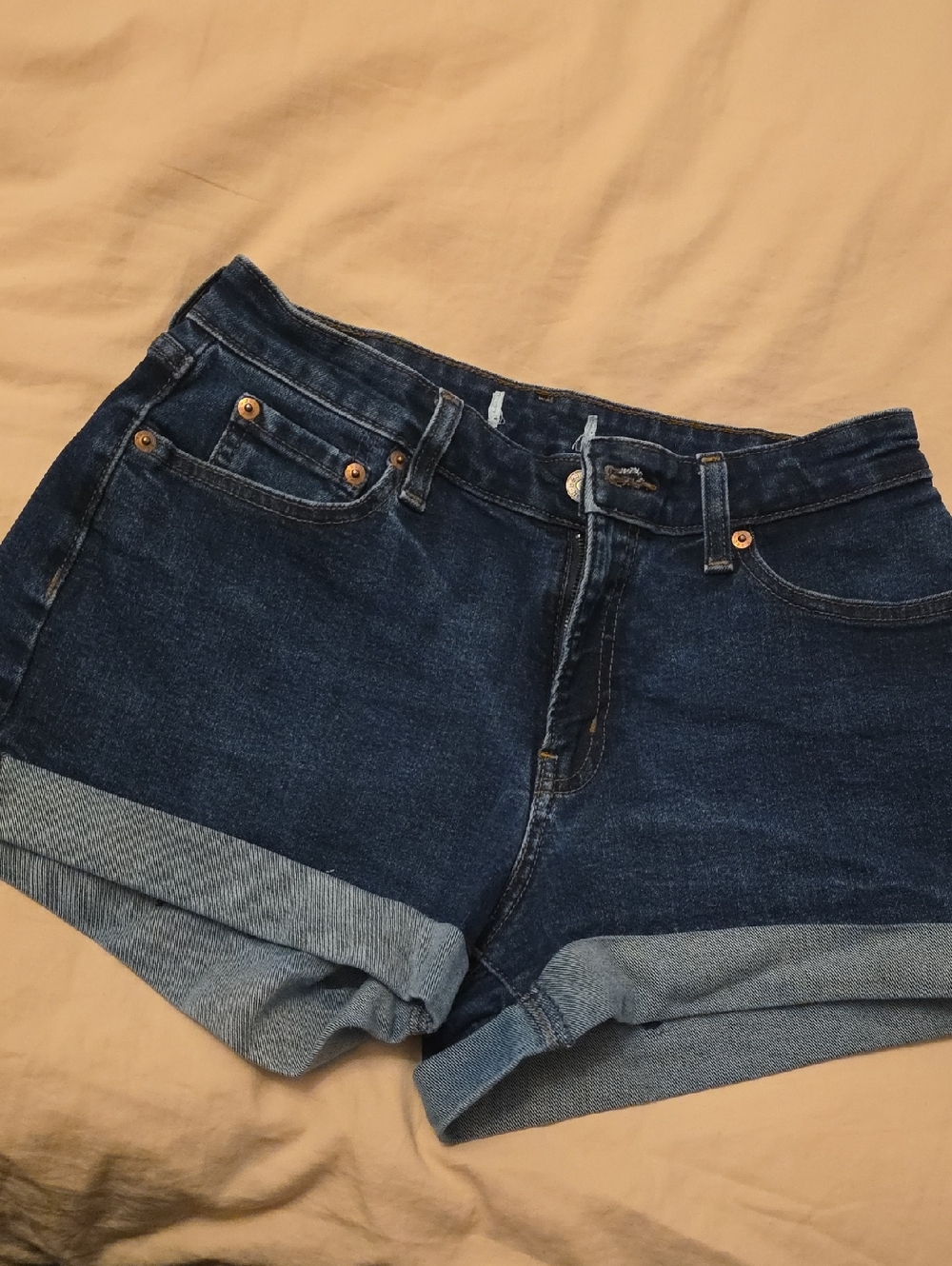 Levi's Dark Blue Rolled-Hem Denim Shorts